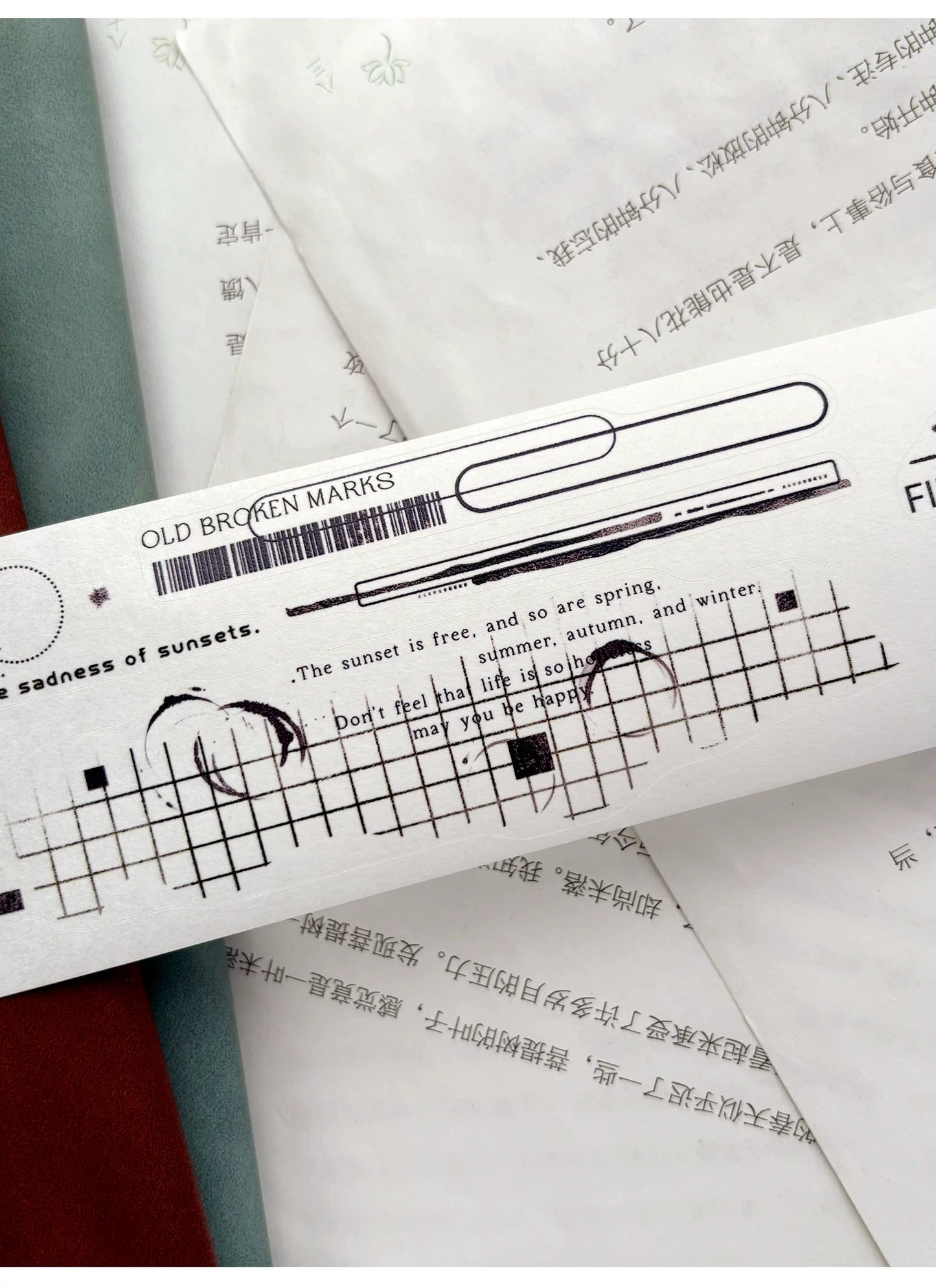 ZiYuanSu【Old Imprint】Background Line Grid Text Pre-cut Washi/PET Tape