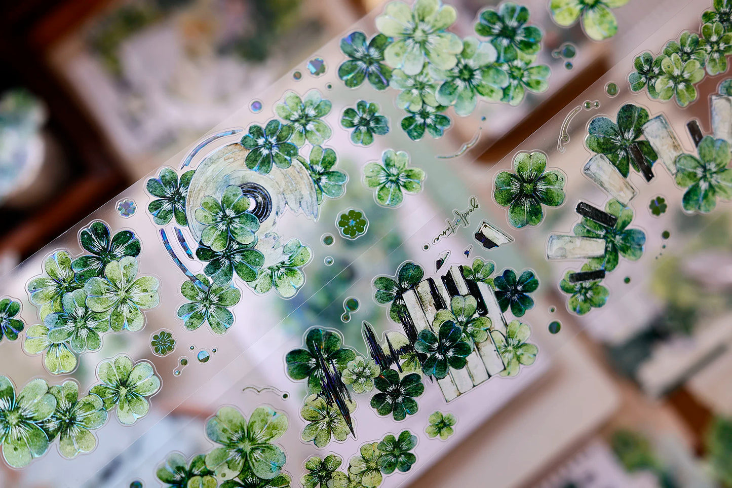 XiaoBaiJia【four-leaf clover】Orginal Design Kiss-cut Washi/Pet Floral Tape Light Retro Landscaping Stickers