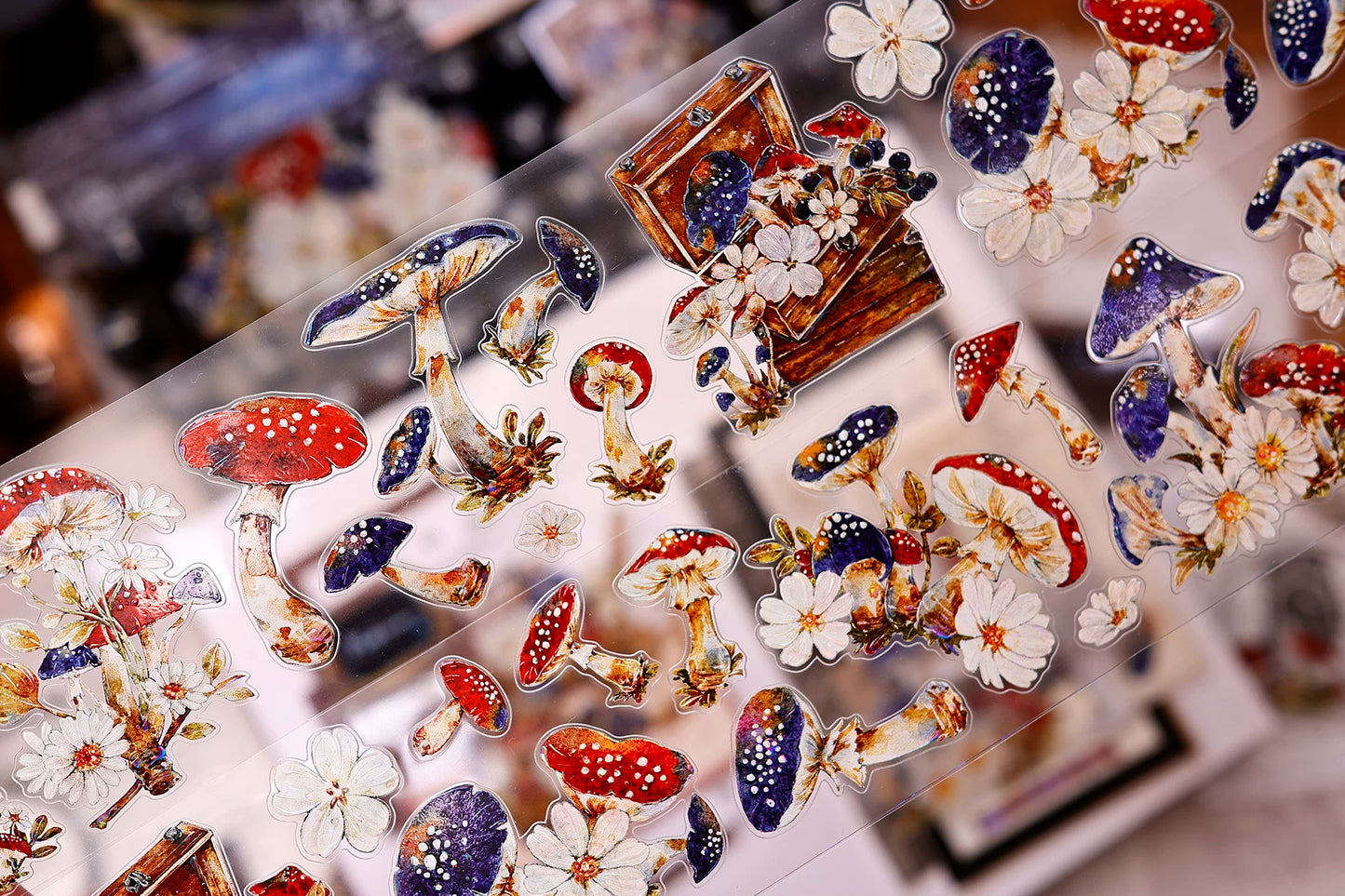 XiaoBaiJia【Mushroom Tales in the Woods】Orginal Design Kiss-cut Washi Pet Floral Tape Light Retro Landscaping Stickers