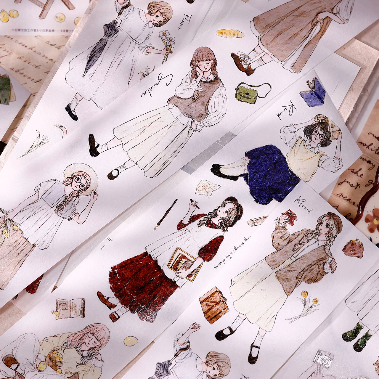 XiaoBaiJia Salt Series【Poetic Girl】Pre-cut Orginal Design Washi Pet Tape Light Retro Stickers