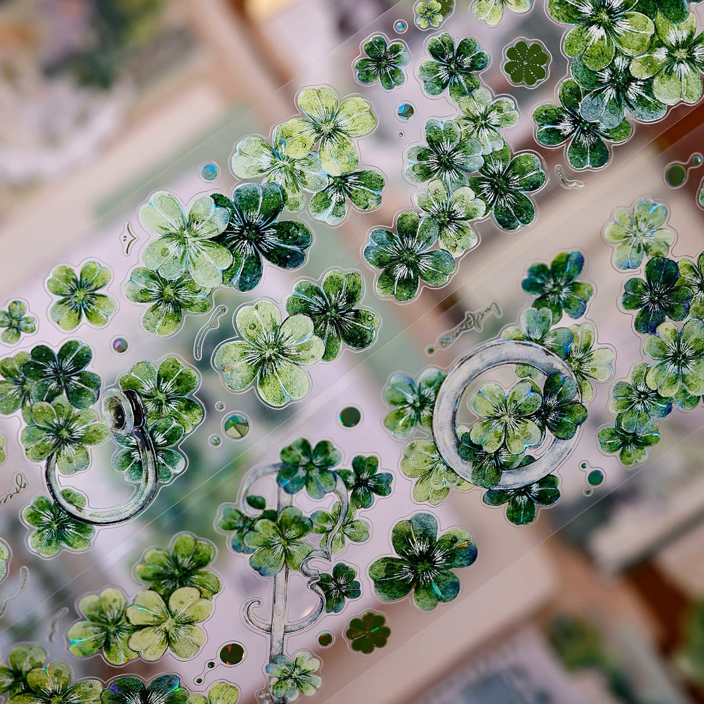 XiaoBaiJia【four-leaf clover】Orginal Design Kiss-cut Washi/Pet Floral Tape Light Retro Landscaping Stickers