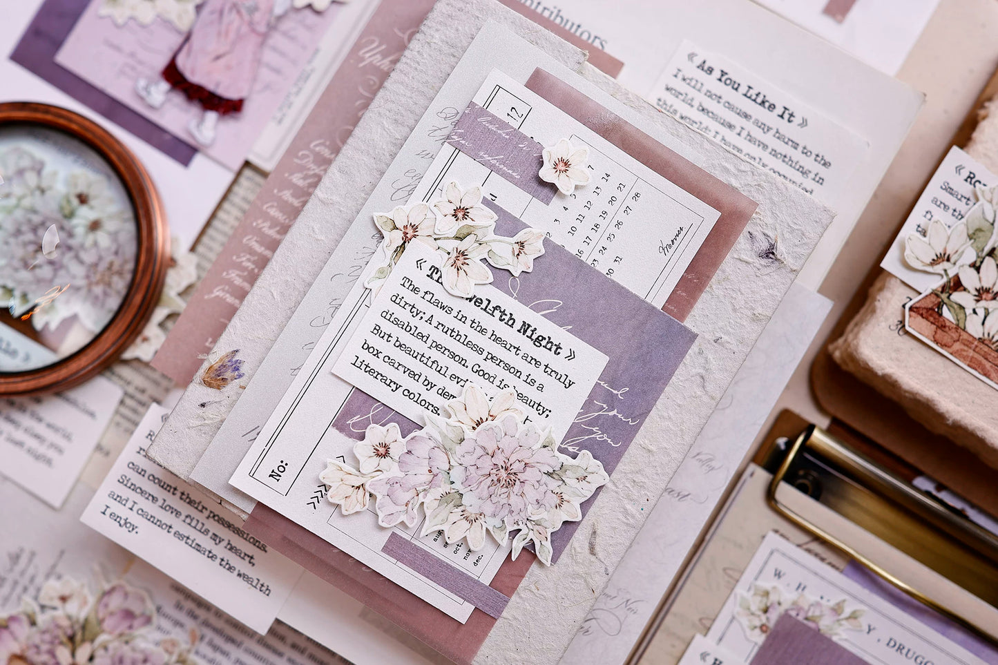 XiaoBaiJia Salt Series【Smoky Purple】Pre-cut Orginal Design Washi/Pet Tape Light Retro Stickers