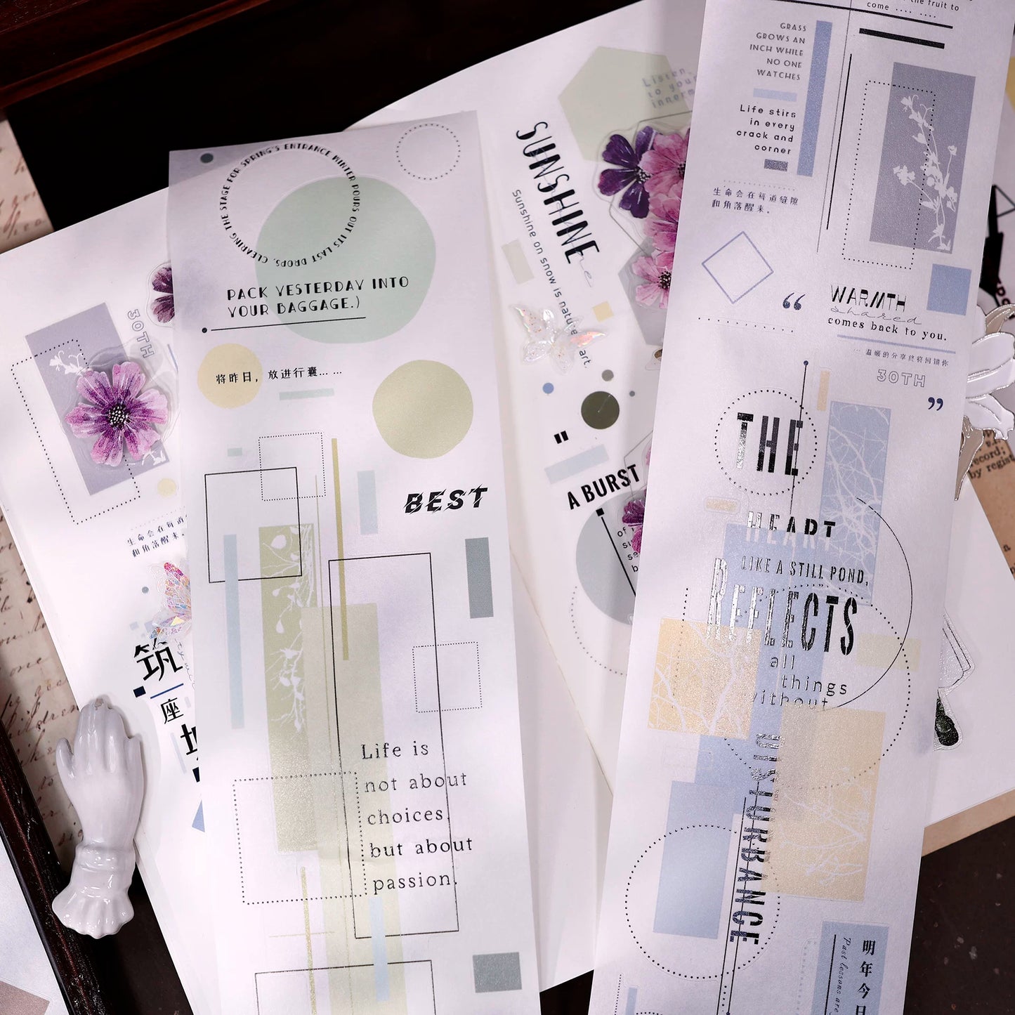 XiaoBaiJia【Geometric Set】Pre-cut Text Line Base Orginal Design Washi Pet Tape Light Retro Stickers