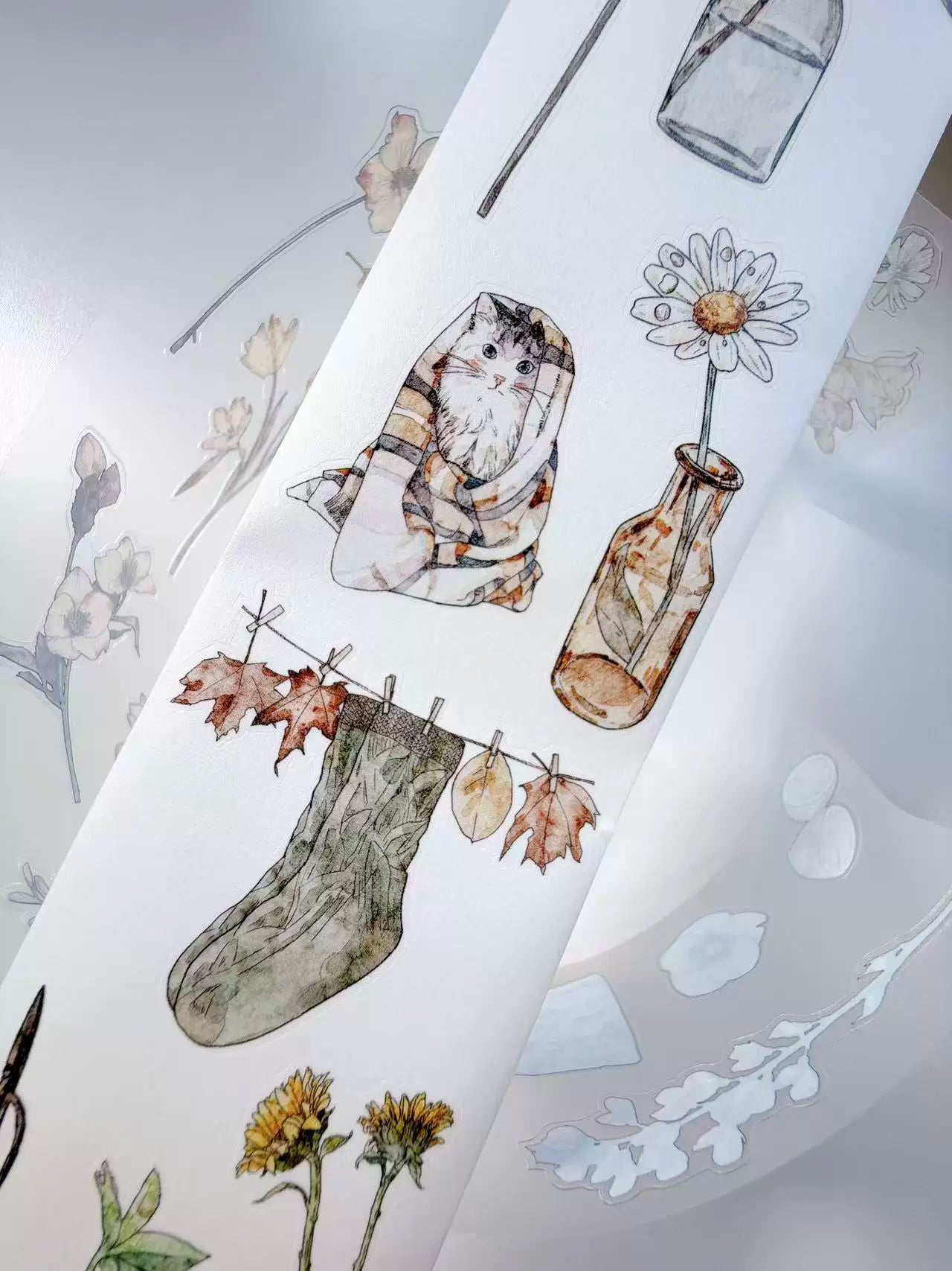 Kaixiaoxun Vol12【Trifles Diary】 Pre-Cut Long Loop Washi/Matte PET Tape for Scrapbook Supplies,Junk Journal Supplies