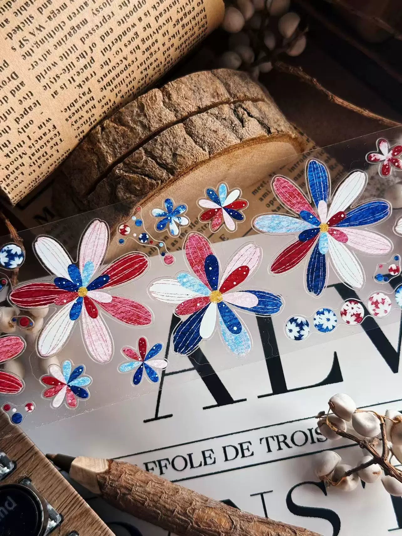 Linlanxi Vol14【Gelaier】【Blue Pink Dai】Original Design Retro Exquisite Vintage Decorative Washi/Pet Tape