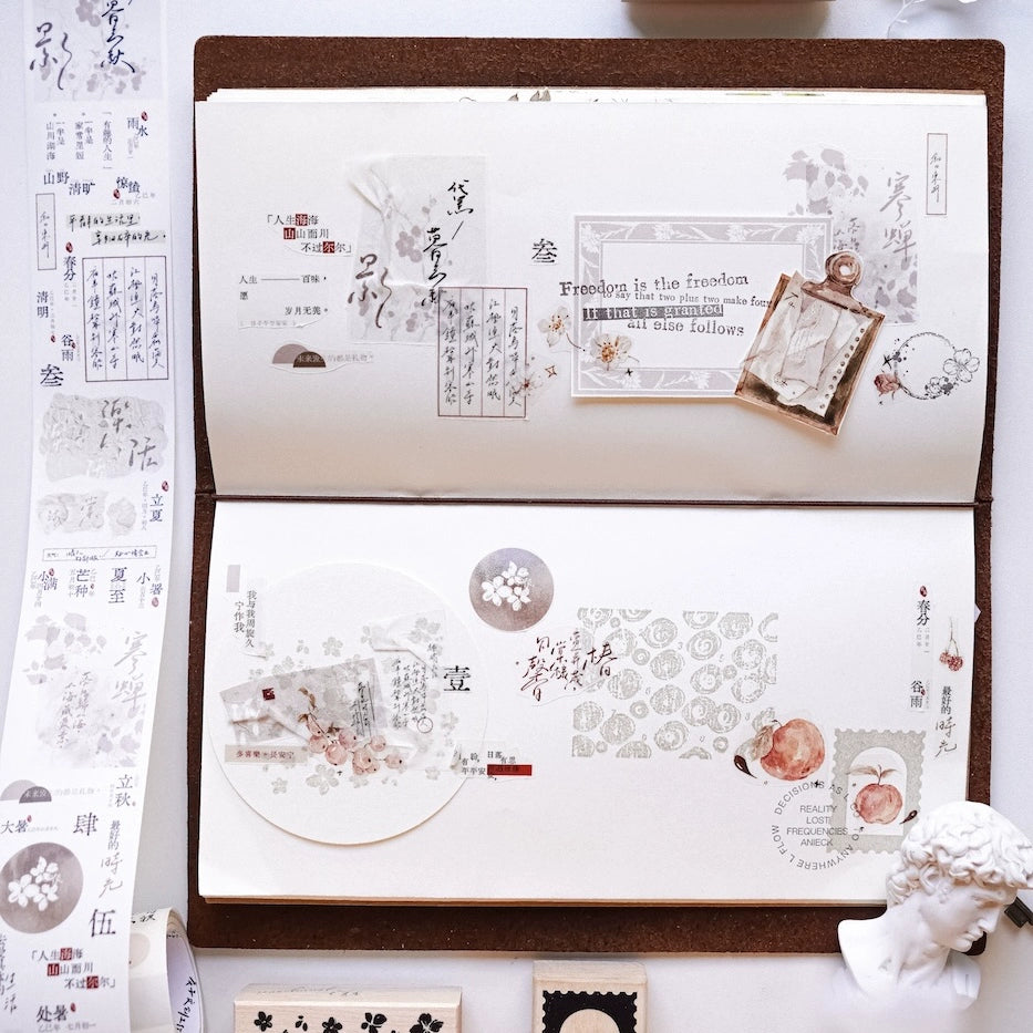 YuanZi Vol7【Murmuring Words】Orginal Design Washi/Pet Text Tape Light Retro Stickers,for Scrapbook Supplies,Scrapbook Tape Stickers,Junk Journal Supplies