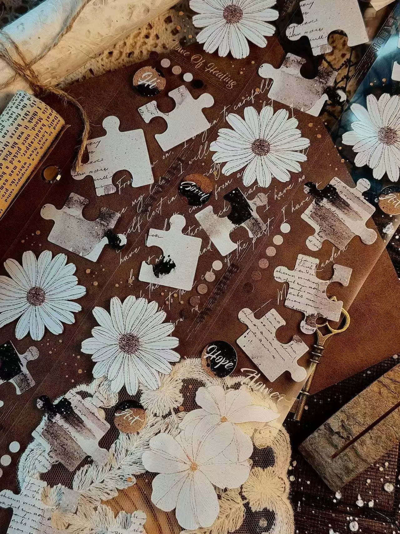 Linlanxi 【Ink Rhyme Printing Traces】Original New Product Retro Flower Puzzle Washi/Pet Tape