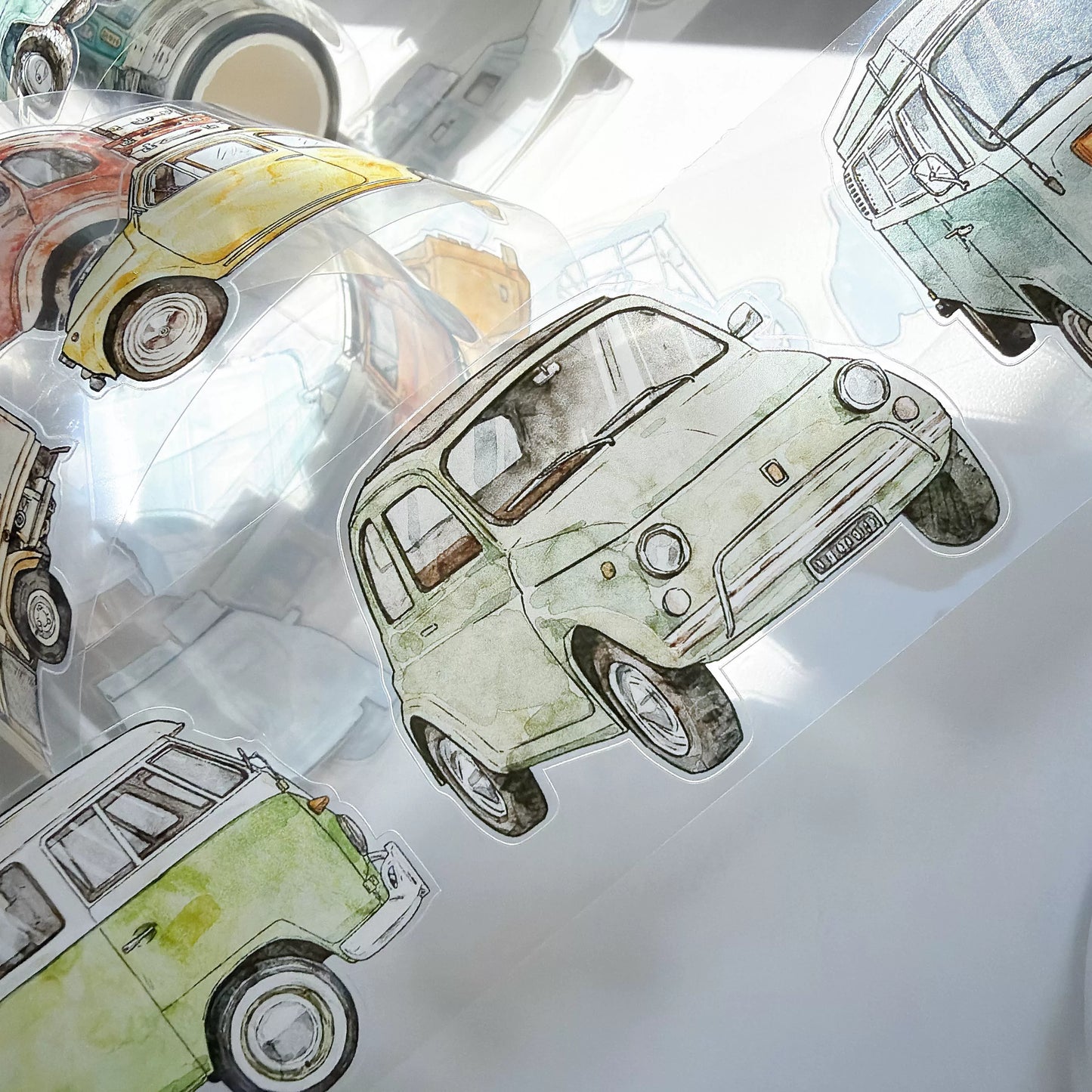 Kaixiaoxun Vol13【Car】 Pre-Cut Long Loop Washi/Matte PET Tape for Scrapbook Supplies,Junk Journal Supplies