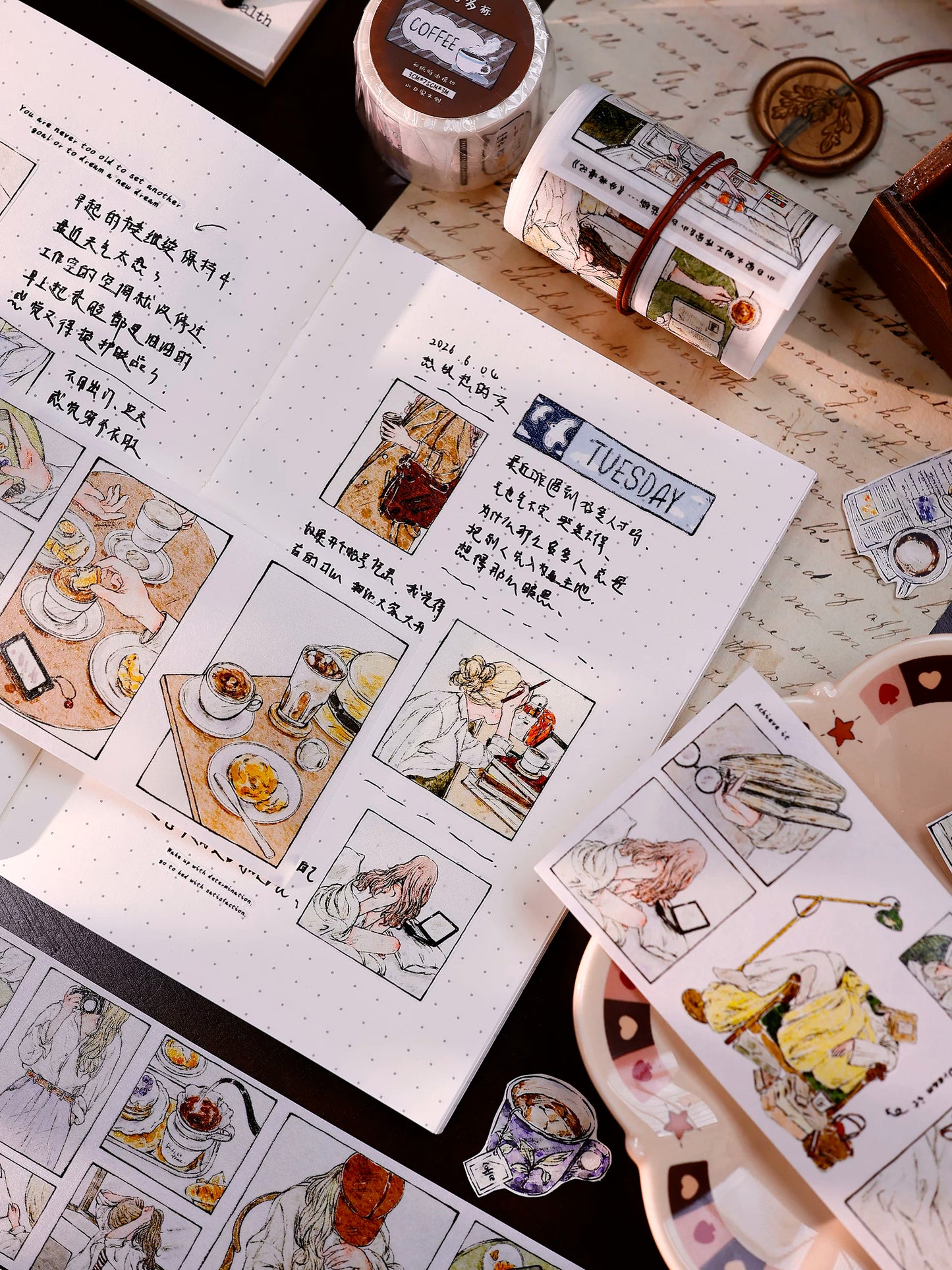 XiaoBaiJia Salt Series【Fengge Manji】Pre-cut Orginal Design Comic-style Daily Life Washi/Pet Tape Light Retro Stickers