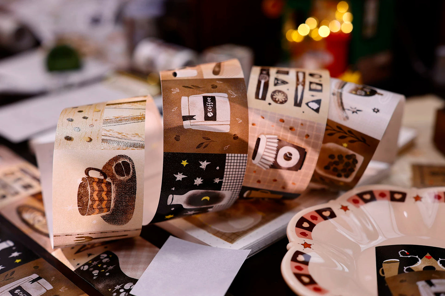 XiaoBaiJia Salt Series【Caffeine-Related Code Words】Pre-cut Orginal Design Vintage Coffee Washi/Pet Tape Light Retro Stickers