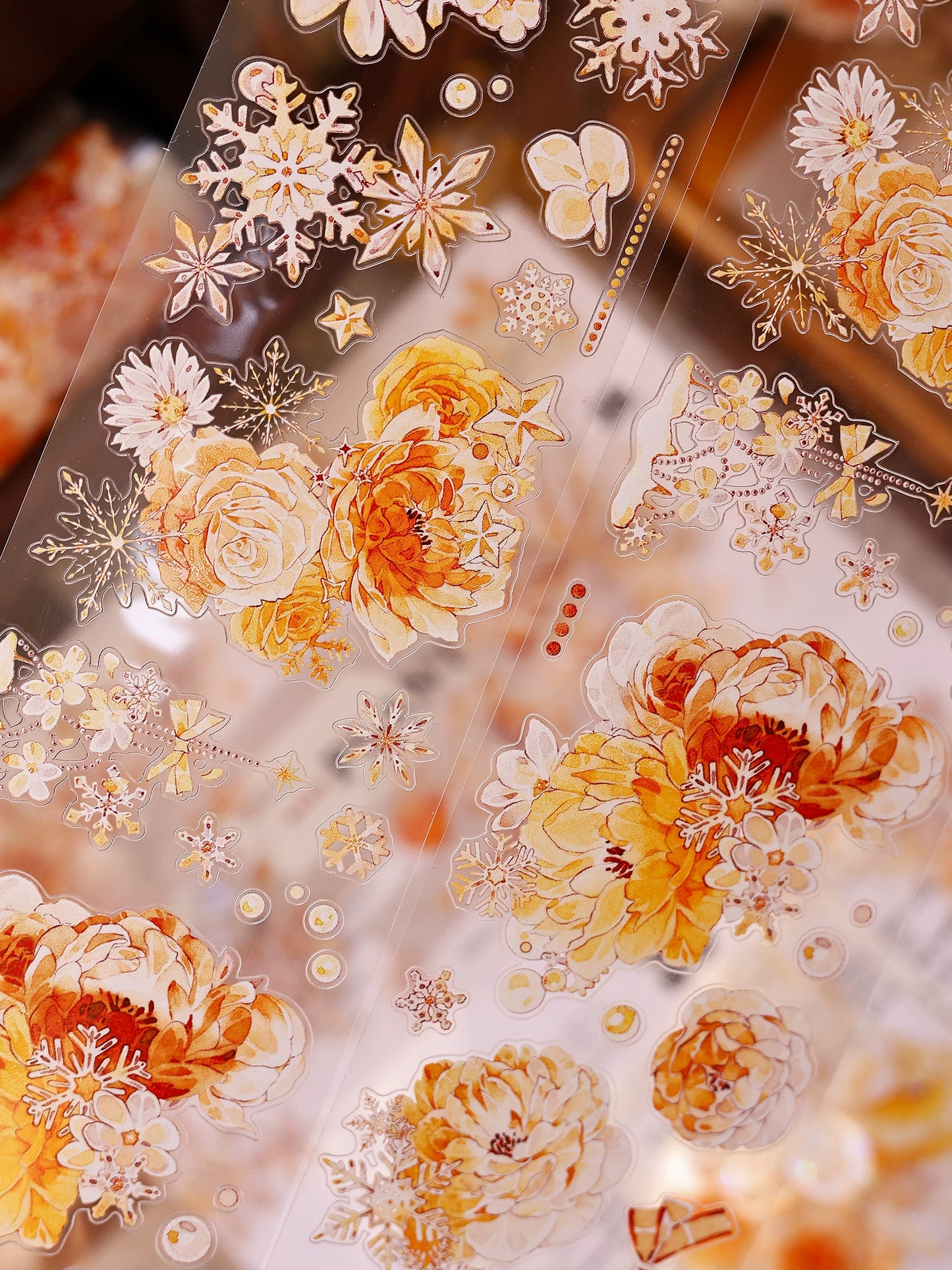 XiaoBaiJia Salt Series【Orange Light Orange Blossom】Orginal Design Kiss-cut Washi/Pet Floral Tape Light Retro Landscaping Stickers