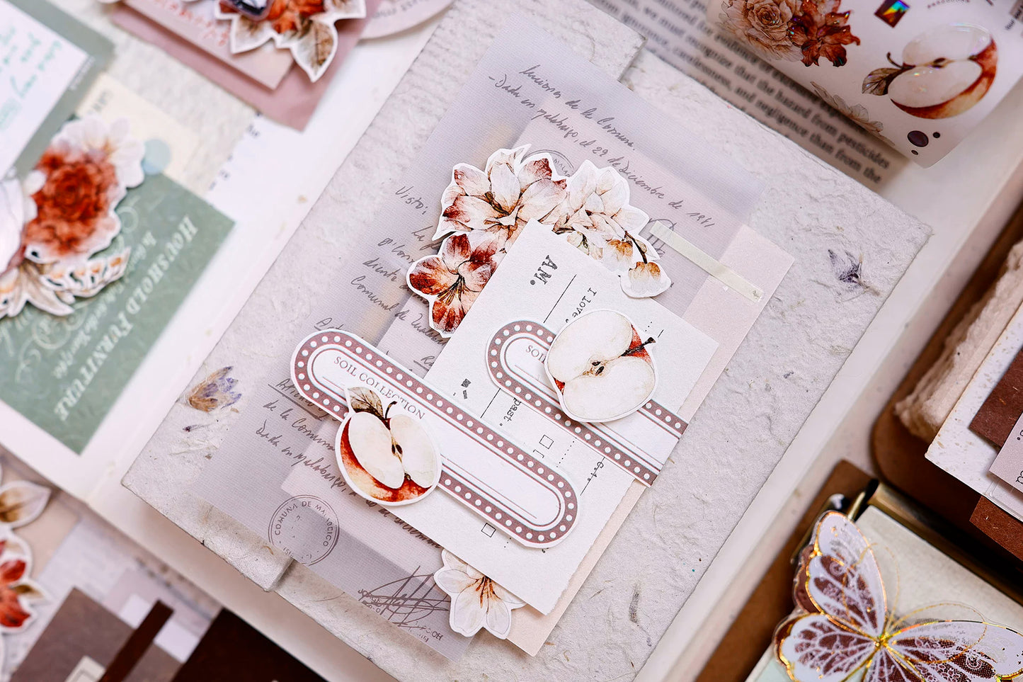 XiaoBaiJia【Sweet Dream Blossoms】Orginal Design Kiss-cut Washi/Pet Floral Tape Light Retro Landscaping Stickers