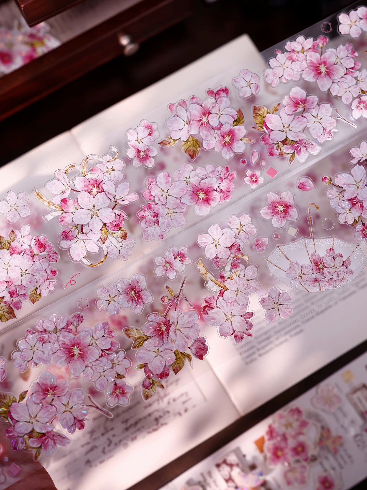 XiaoBaiJia【Pink Cherry Blossoms】Orginal Design Floral Washi Pet Tape Light Retro Landscaping Stickers