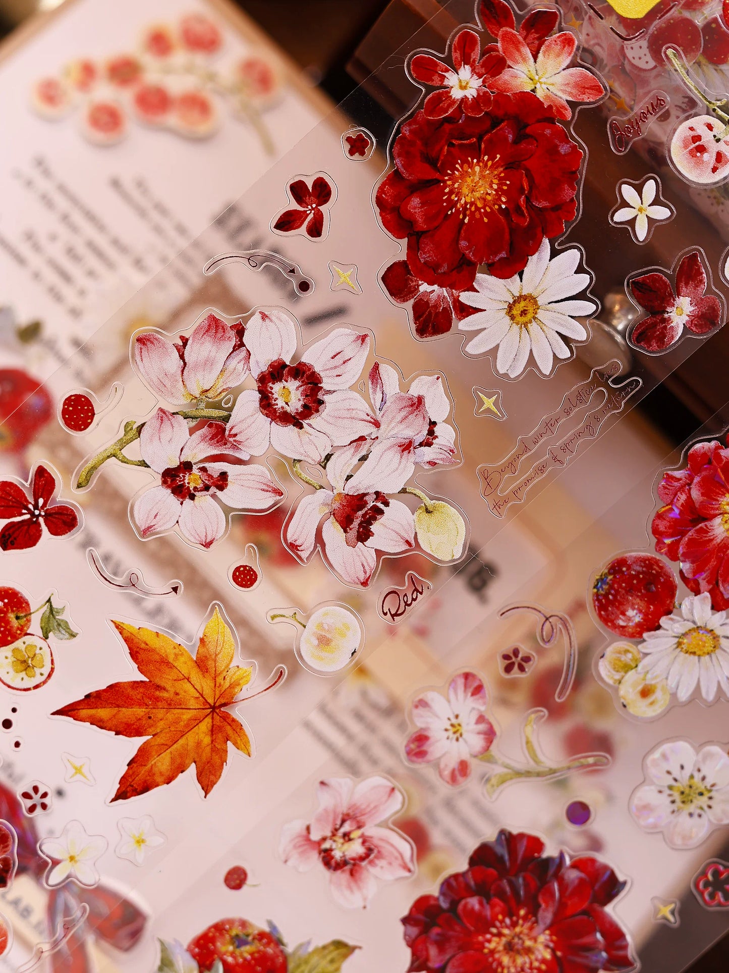 XiaoBaiJia Salt Series【Red Fruit Fragrance】Orginal Design Kiss-cut Washi/Pet Floral Tape Light Retro Landscaping Stickers