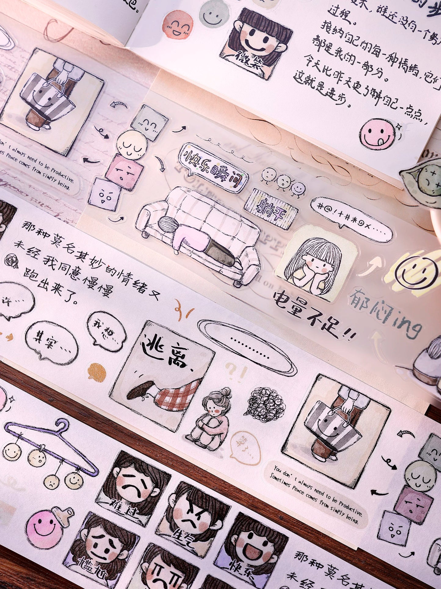 XiaoBaiJia Salt Series【Small Emotions】Pre-cut Orginal Design Vintage Text Washi/Pet Tape Light Retro Stickers