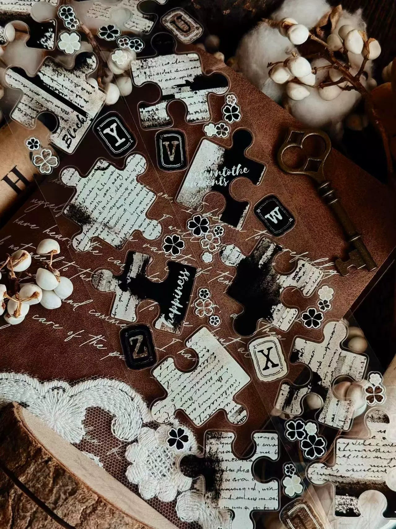 Linlanxi 【Puzzle Painting】Original  Pre-cut Washi/Pet Tape,New Fashion Retro Wider English Counted Tape