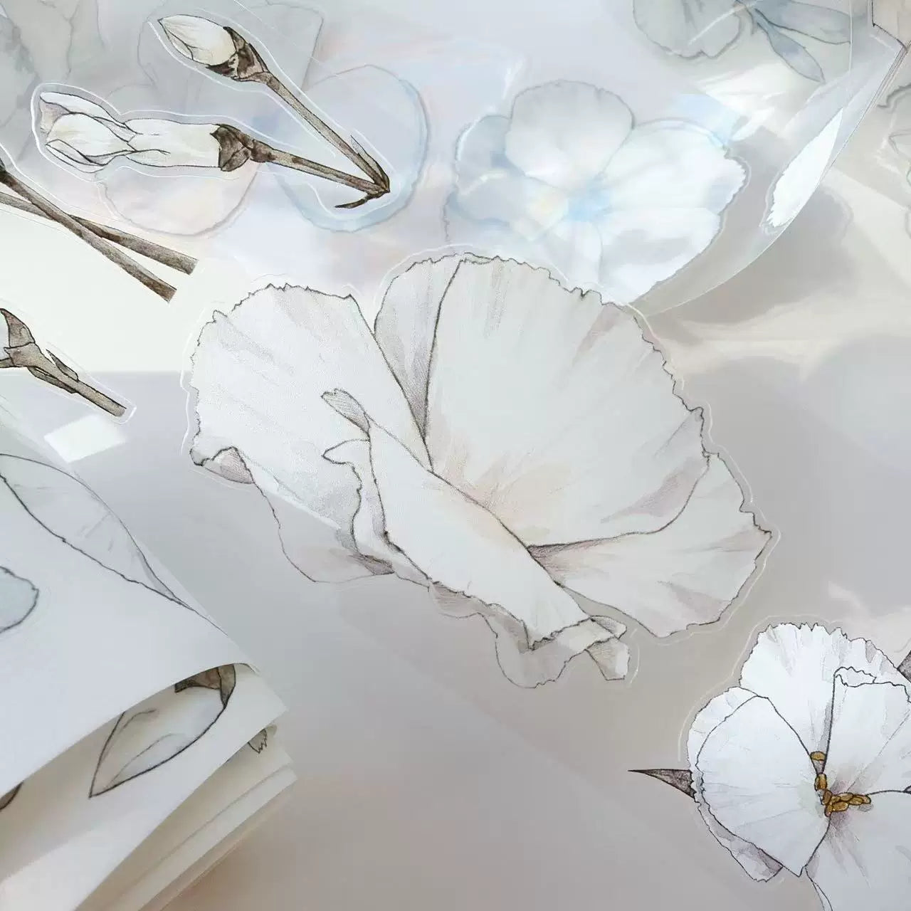 Kaixiaoxun Vol12【Plain White】 Pre-Cut Long Loop Washi/Matte PET Tape for Scrapbook Supplies,Junk Journal Supplies