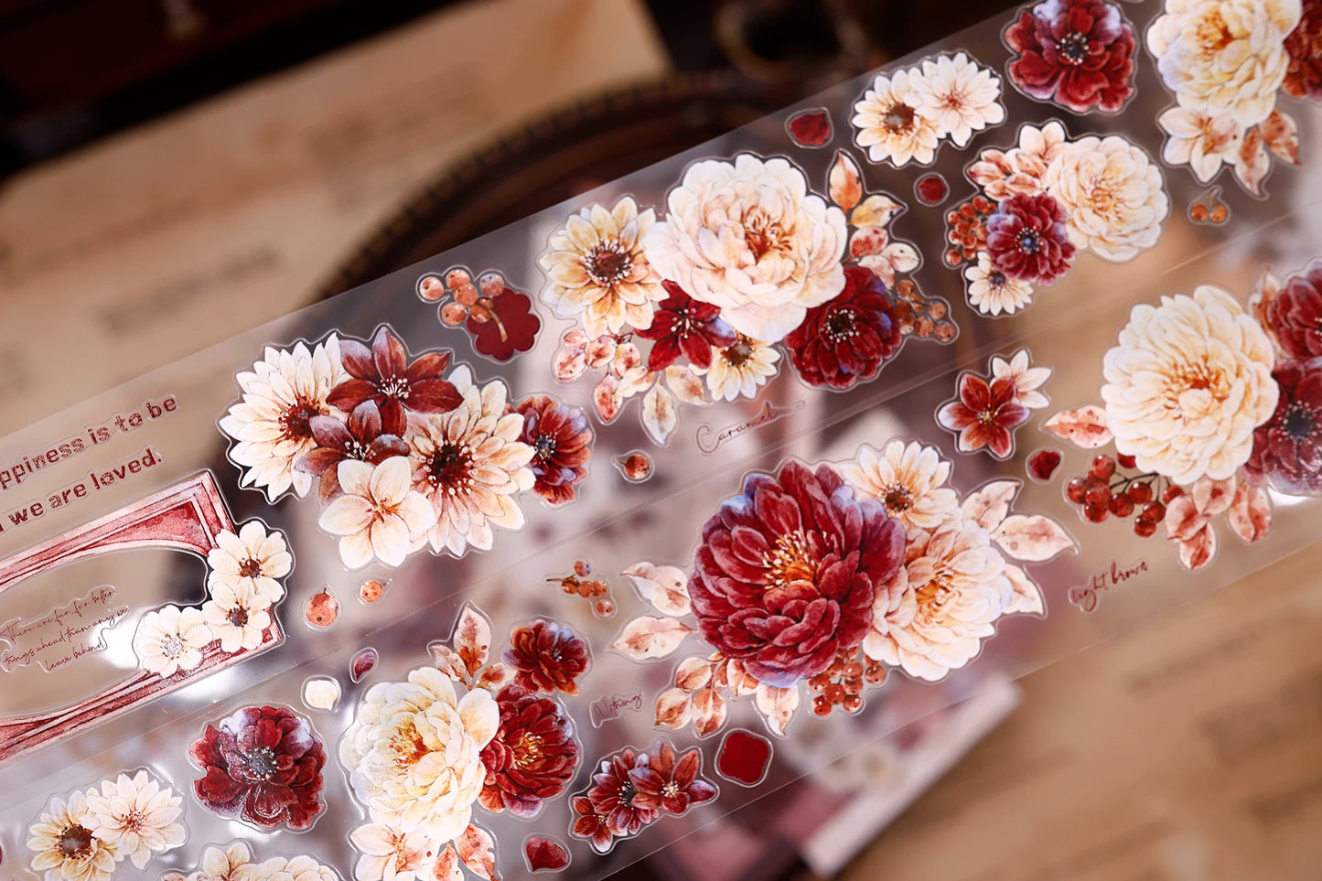 XiaoBaiJia【Peony Shadow Flower Description】Pre-cut Floral Orginal Design Washi Pet Tape Light Retro Stickers