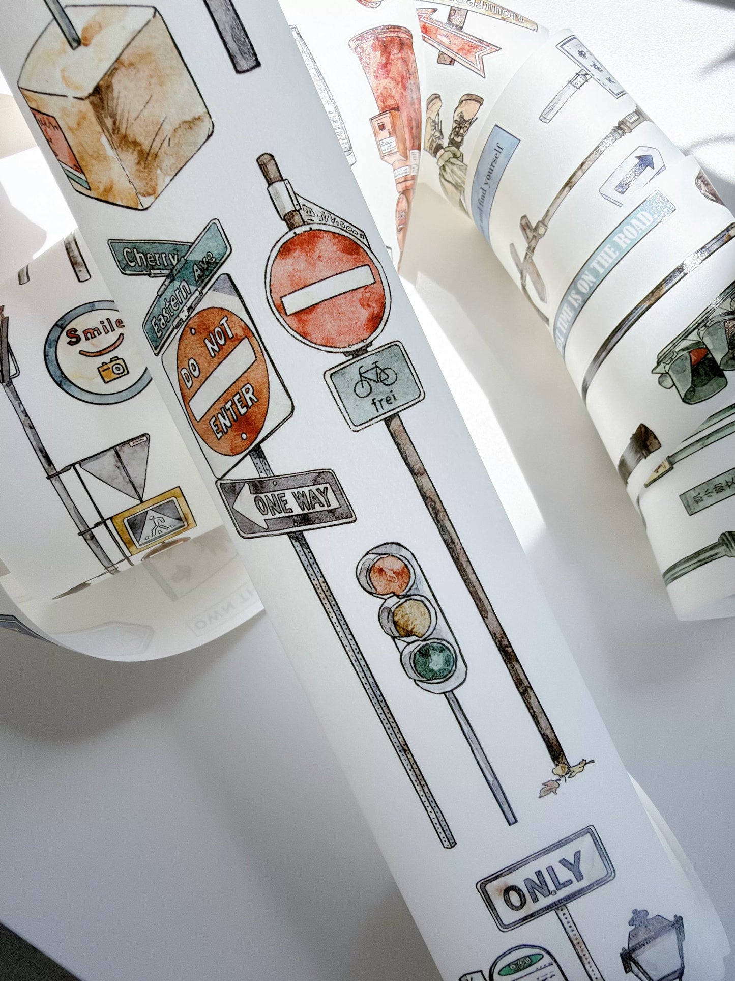 Kaixiaoxun Vol13【Road Sign】 Pre-Cut Long Loop Washi/Matte PET Tape for Scrapbook Supplies,Junk Journal Supplies