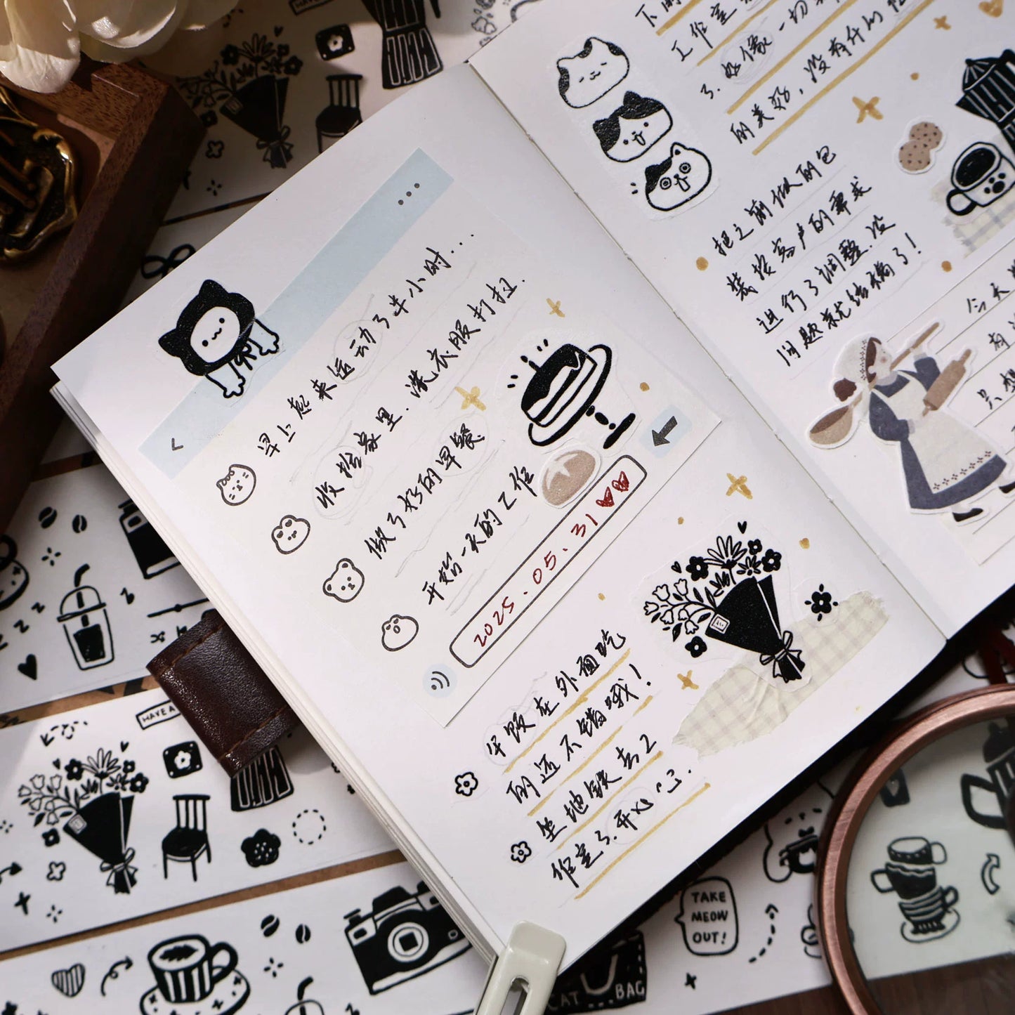 YiEr Minimalist Style Vol4【Cat Cafe Daily】Light Retro Orginal Design Washi Pet Tape Landscape Stickers