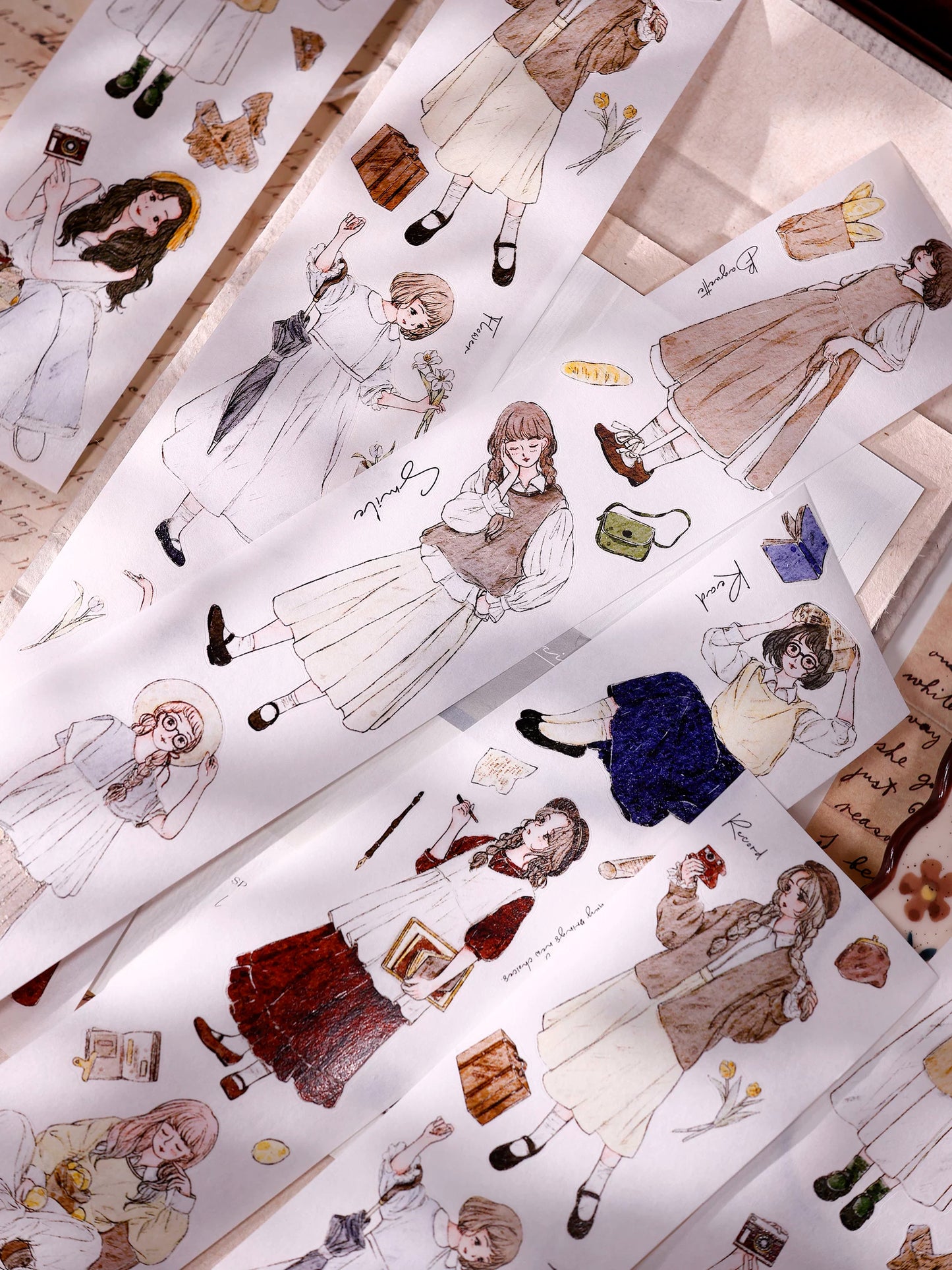 XiaoBaiJia Salt Series【Poetic Girl】Pre-cut Orginal Design Washi Pet Tape Light Retro Stickers