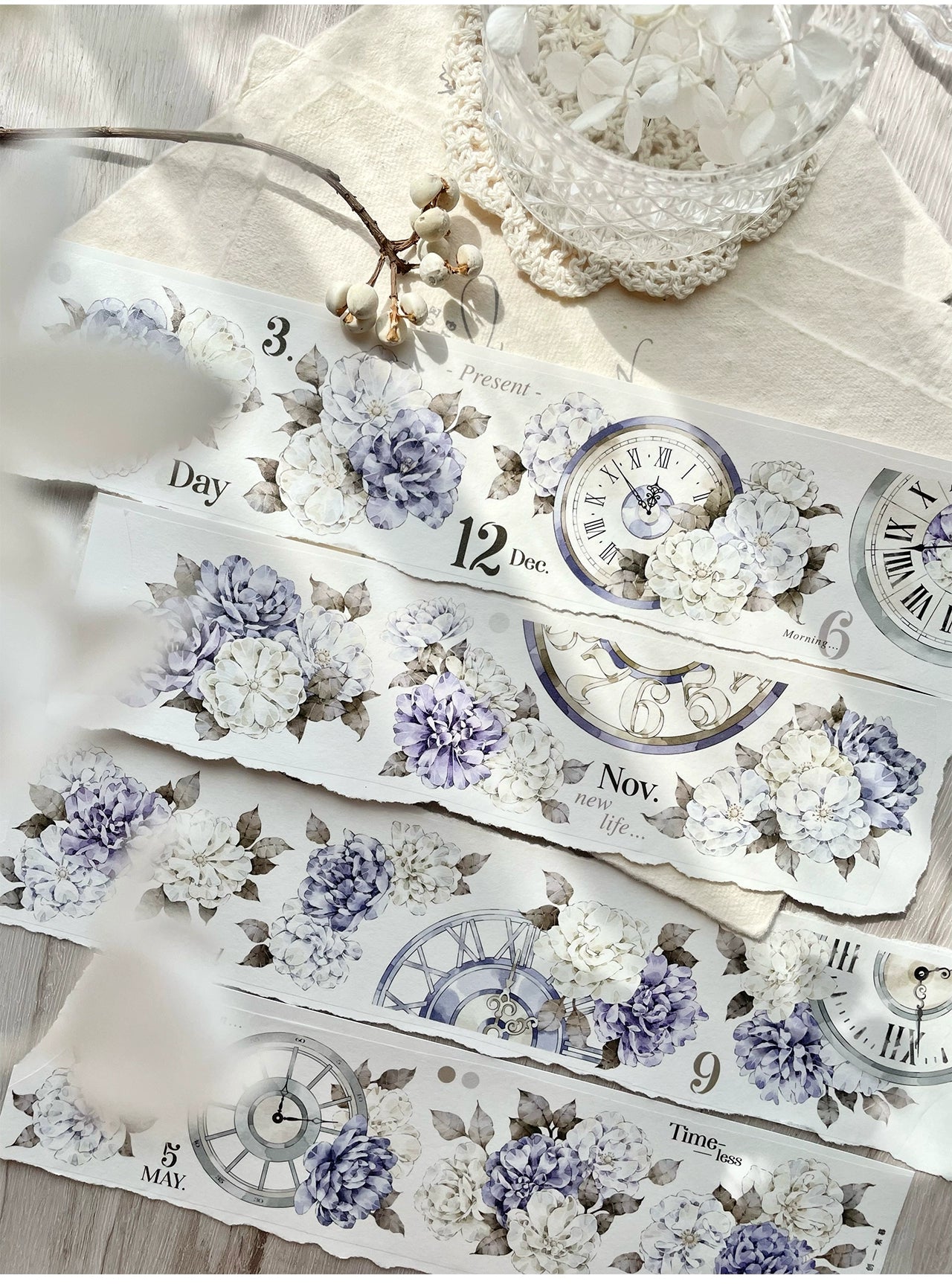 TianCheng-Vol5【Purple Twilight】Floral  Washi/PET Tape,for Scrapbook Supplies,Scrapbook Tape Stickers,Junk Journal Supplies