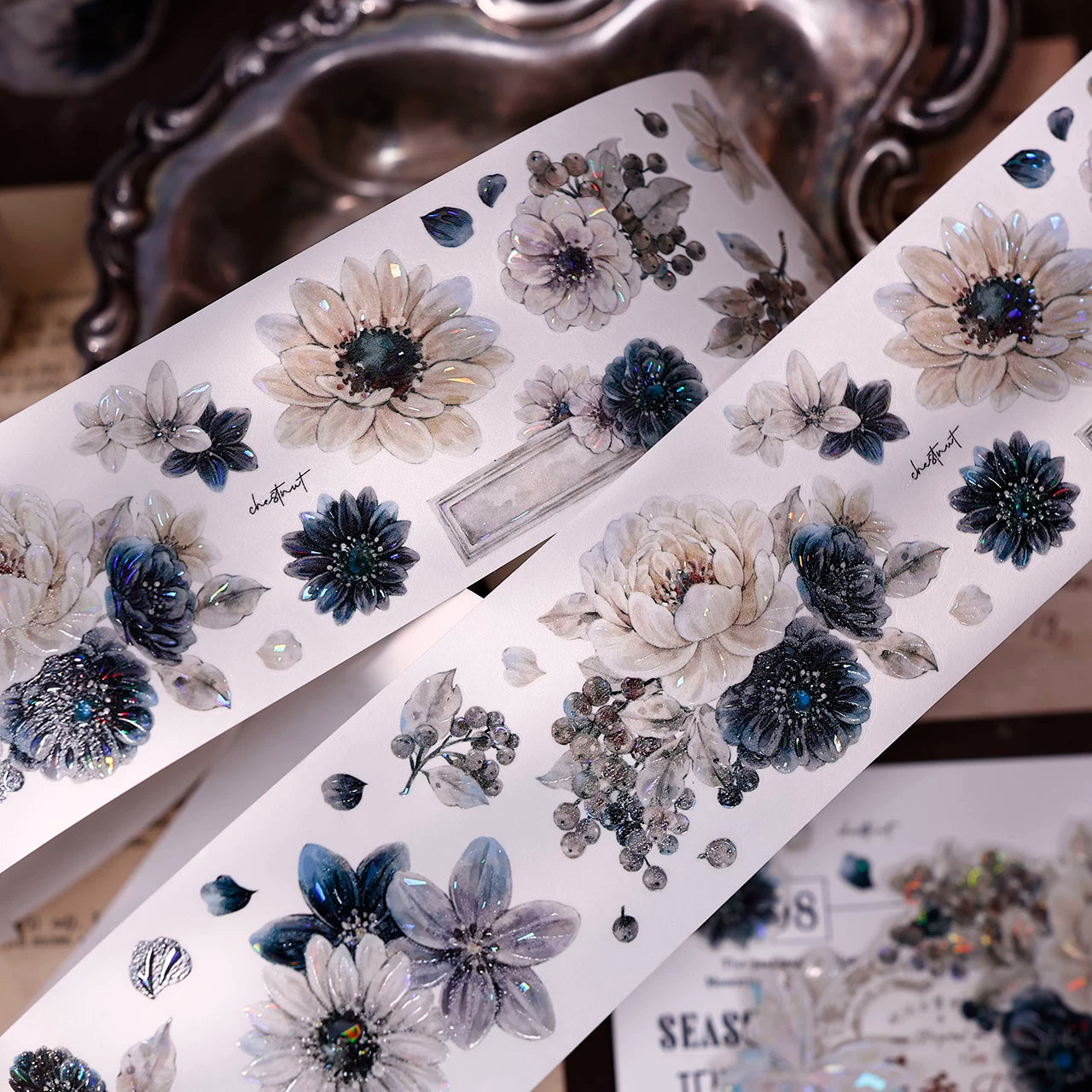 XiaoBaiJia【Old Color Floral Traces】Pre-cut Floral Orginal Design Taiwan Washi Pet Tape Light Retro Stickers