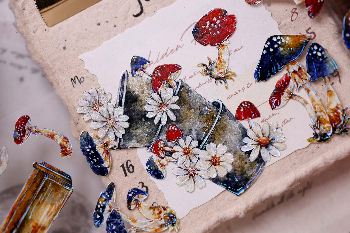 XiaoBaiJia【Mushroom Tales in the Woods】Orginal Design Kiss-cut Washi Pet Floral Tape Light Retro Landscaping Stickers