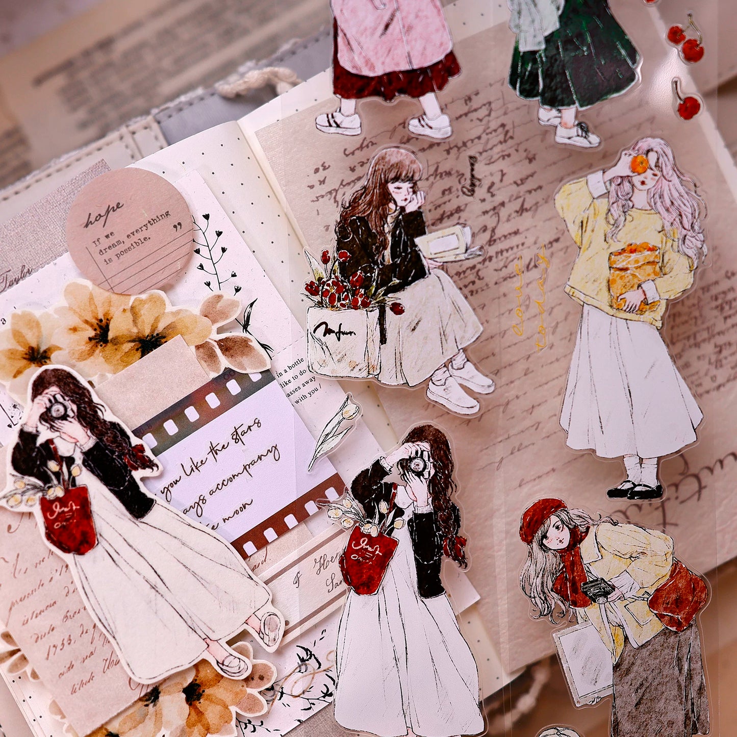 XiaoBaiJia Salt Series【Maiden Among the Flowers】Pre-cut Orginal Design Washi/Pet Tape Light Retro Stickers