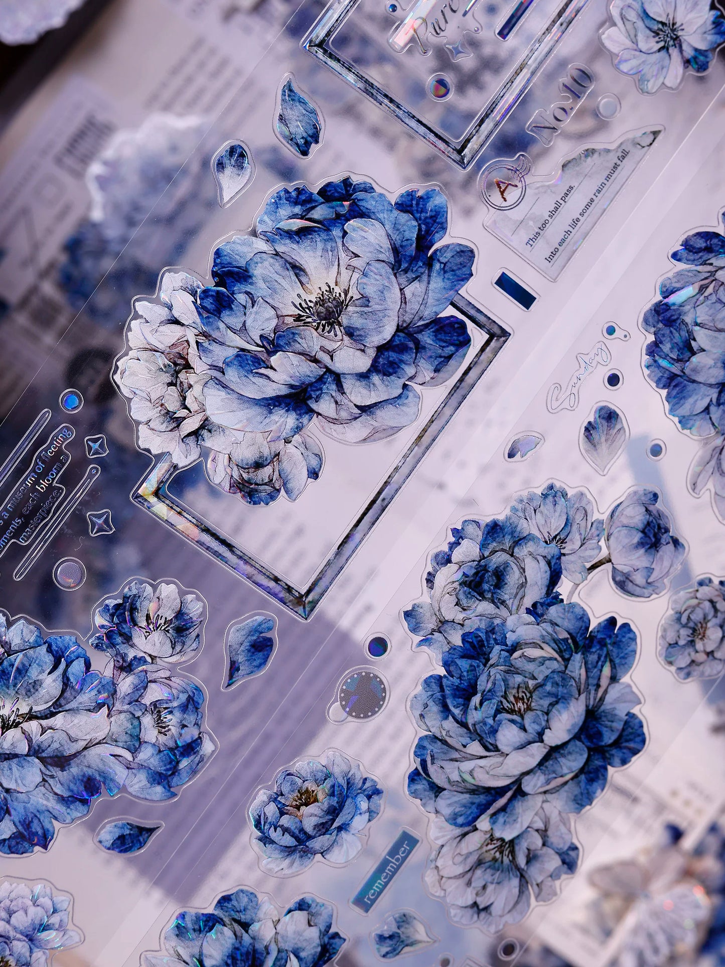 XiaoBaiJia Salt Series【Blue Mirror】Orginal Design Kiss-cut Washi/Pet Floral Tape Light Retro Landscaping Stickers