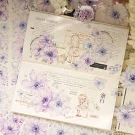 XiaoBaiJia【Silver Frost】Light Retro Orginal Design Washi Pet Anemone Floral Tape Light Retro Landscaping Stickers