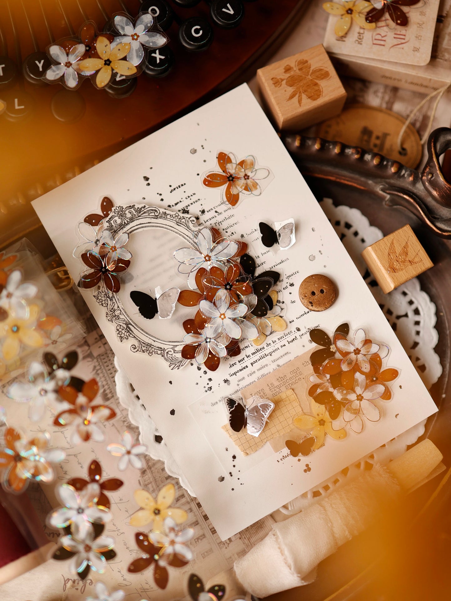 YiEr Vol17【Flowers on the Path】Kiss-cut Light Retro Floral Washi Tape and PET Stickers