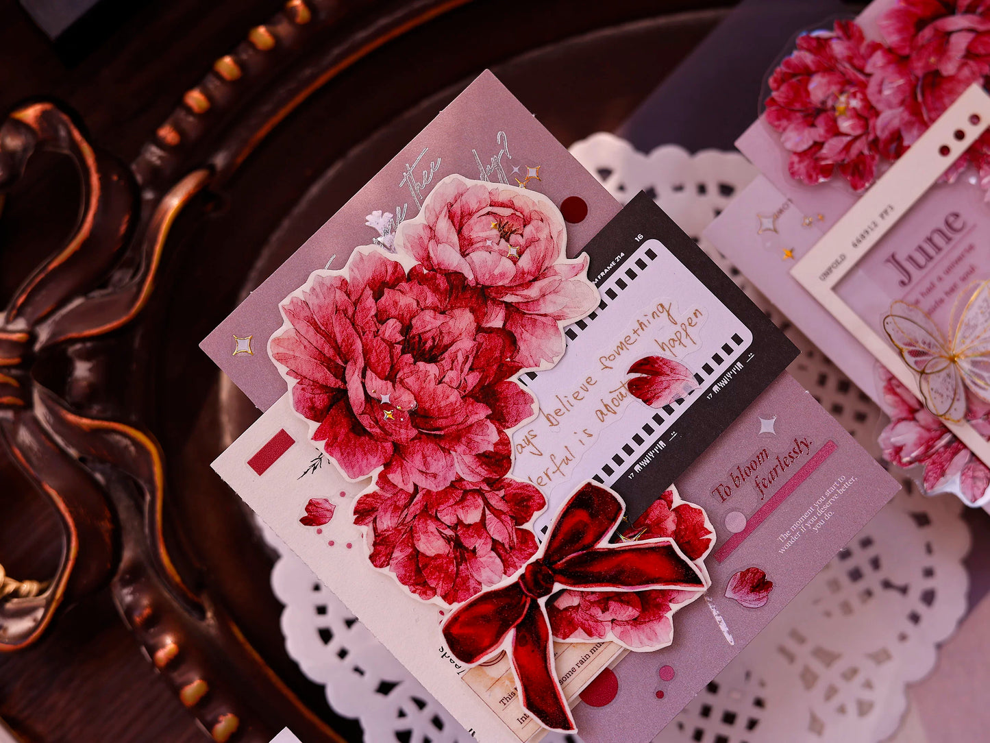 XiaoBaiJia Salt Series【Peony】Orginal Design Kiss-cut Washi/Pet Floral Tape Light Retro Landscaping Stickers