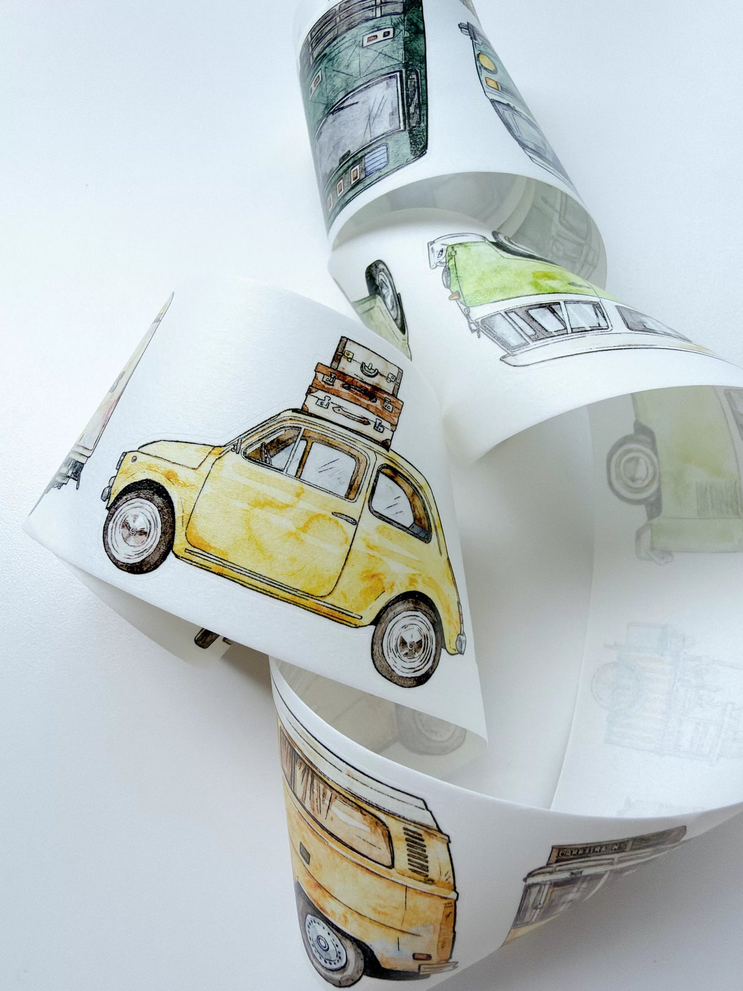 Kaixiaoxun Vol13【Car】 Pre-Cut Long Loop Washi/Matte PET Tape for Scrapbook Supplies,Junk Journal Supplies