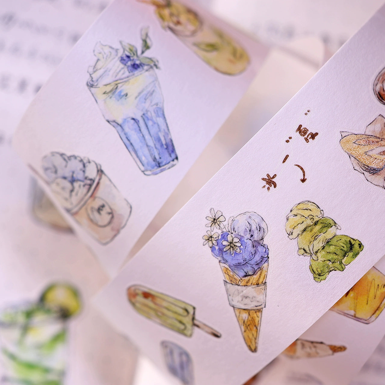 XiaoBaiJia Minimalist Style【Cool Summer】Drink Milk Tea,Pre-cut Light Retro Orginal Design Washi Pet Tape Landscape Stickers