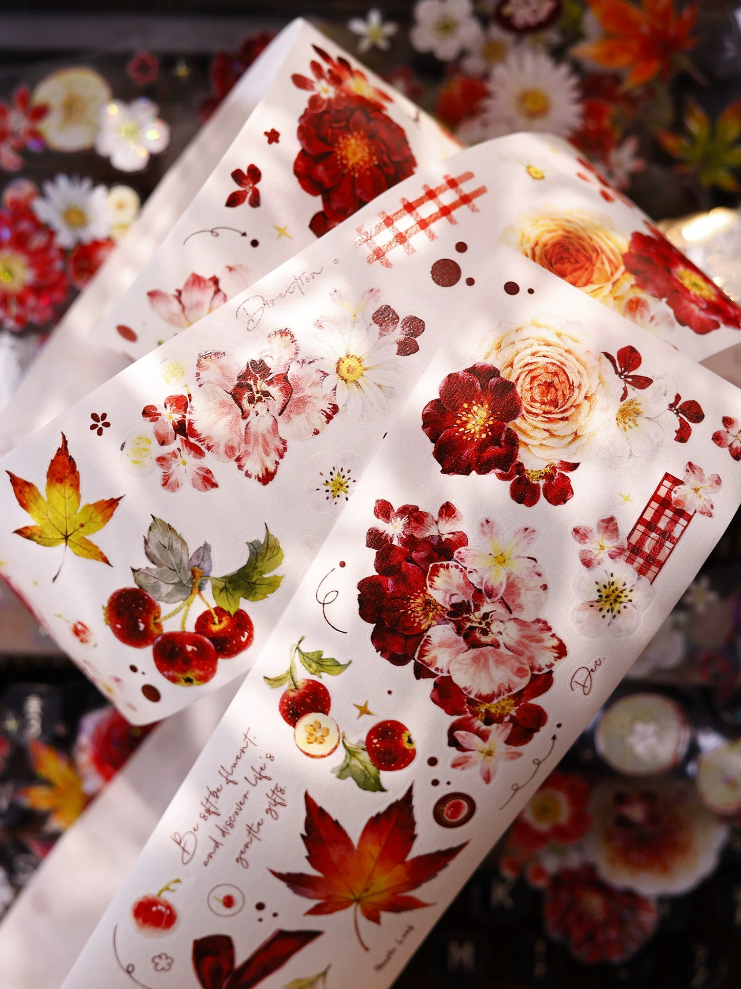 XiaoBaiJia Salt Series【Red Fruit Fragrance】Orginal Design Kiss-cut Washi/Pet Floral Tape Light Retro Landscaping Stickers