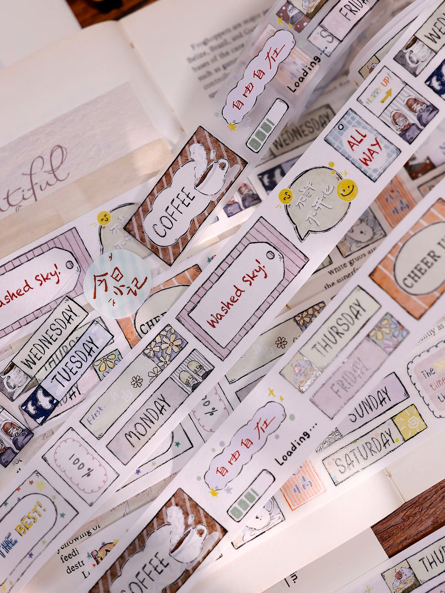 XiaoBaiJia Salt Series【Many Signs】Pre-cut Orginal Design Handwritten Chinese and English Word Borders Washi/Pet Tape Light Retro Stickers