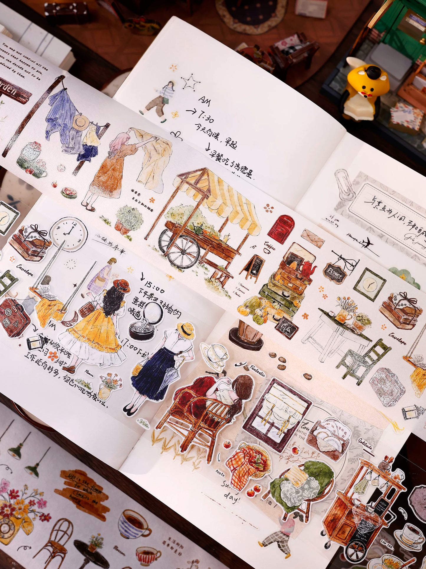 XiaoBaiJia Salt Series【Warm Light and Leisurely Delights】Pre-cut Orginal Design Vintage Scene Washi/Pet Tape Light Retro Stickers