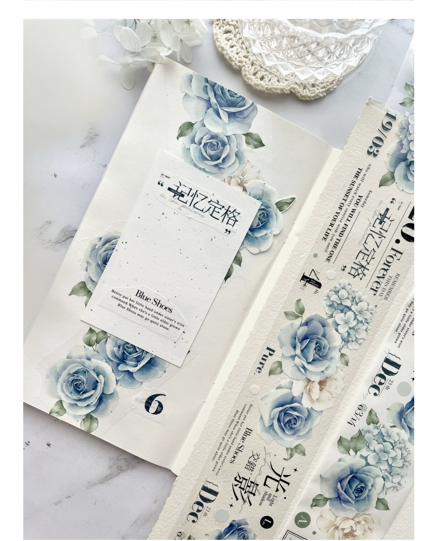 TianCheng-Vol3【Old Dream in the Garden】Floral  and Text Washi/PET Tape,for Scrapbook Supplies,Scrapbook Tape Stickers,Junk Journal Supplies