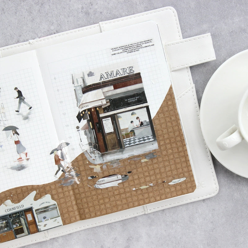 Moodtape【Leisurely Drinking Coffee】Coffee Shop Washi Tape Stickers for DIY Decorative Materials,Scrapbook Supplies,Junk Journal