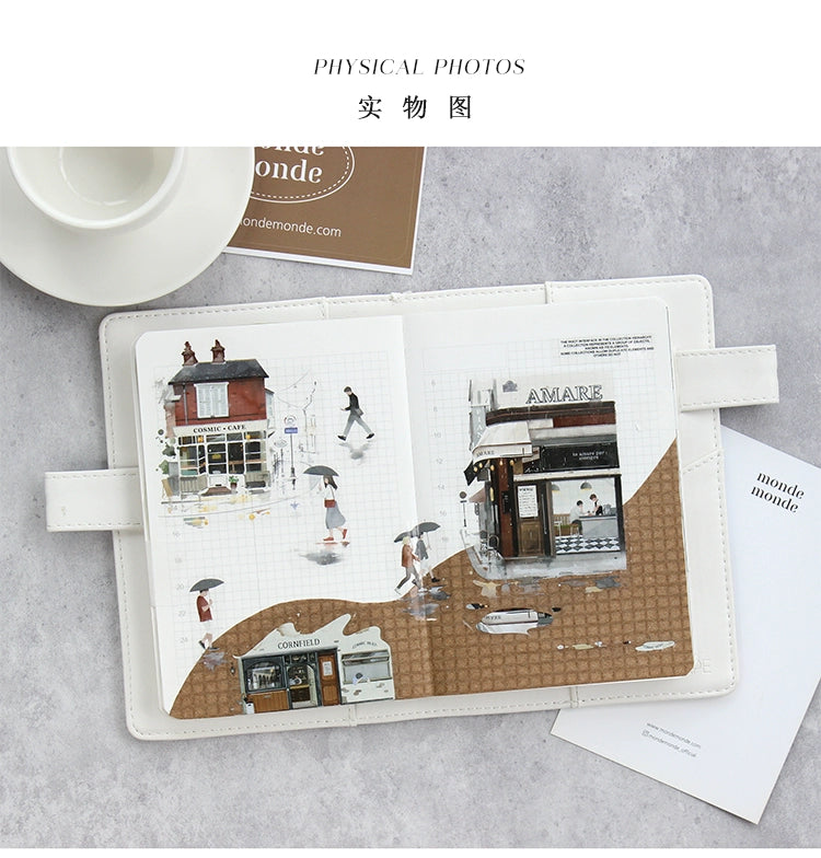 Moodtape【Leisurely Drinking Coffee】Coffee Shop Washi Tape Stickers for DIY Decorative Materials,Scrapbook Supplies,Junk Journal