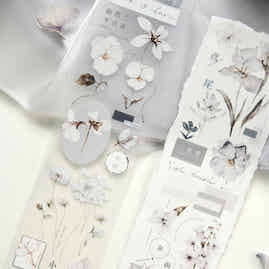 QueBanCha Vol3【Plain White and Misty Blue】Orginal Design Washi/Pet Tape Light Retro Landscaping Stickers,for Scrapbook Supplies,Scrapbook Tape Stickers,Junk Journal Supplies