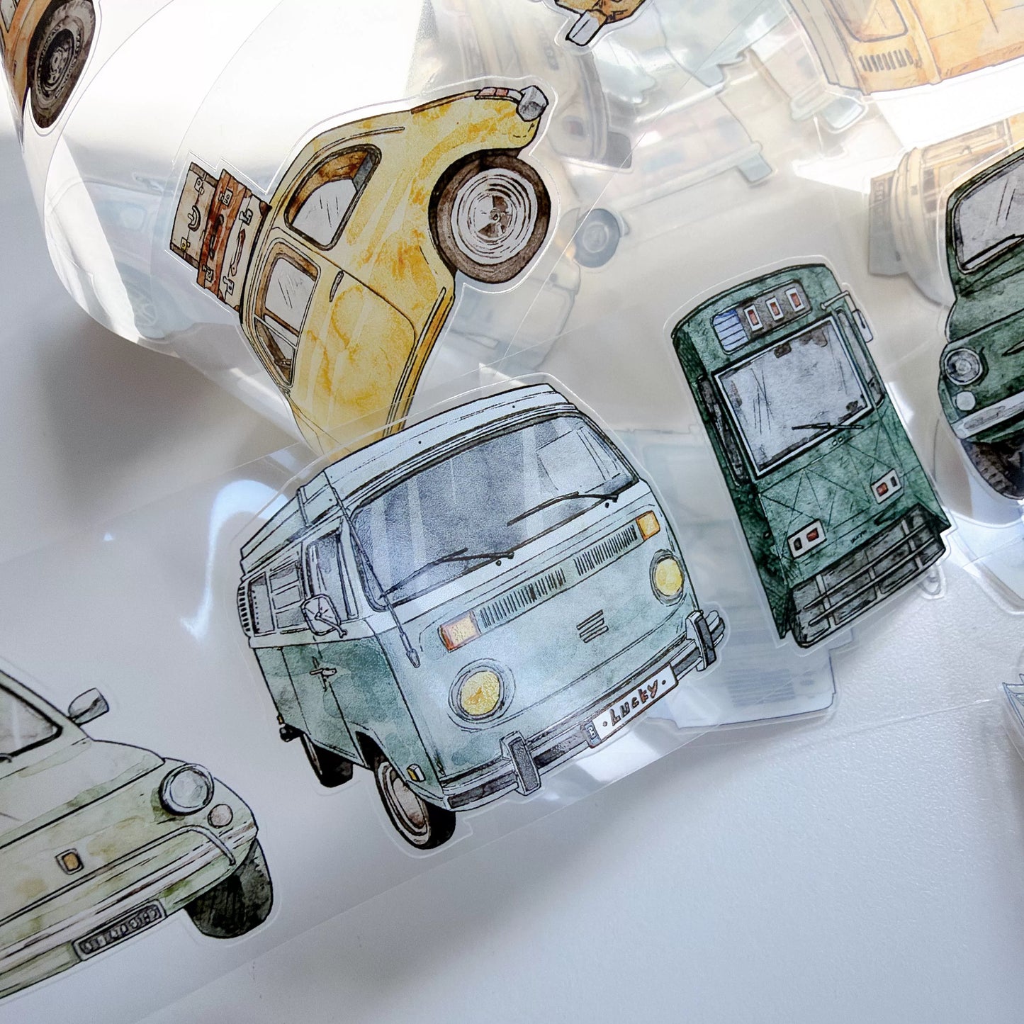 Kaixiaoxun Vol13【Car】 Pre-Cut Long Loop Washi/Matte PET Tape for Scrapbook Supplies,Junk Journal Supplies