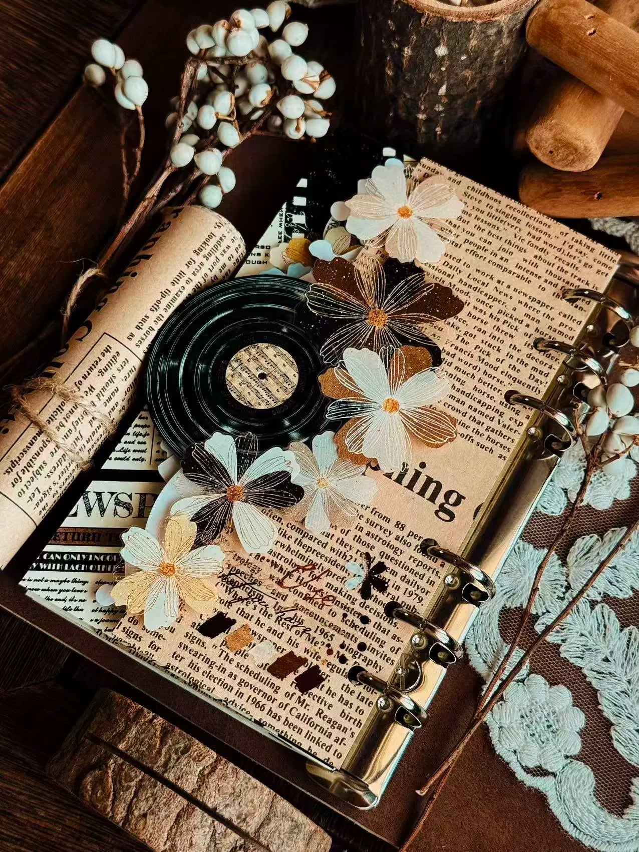 Linlanxi【Record 】 Original Retro Vintage Black Vinyl Record Background Washi/Pet Tape