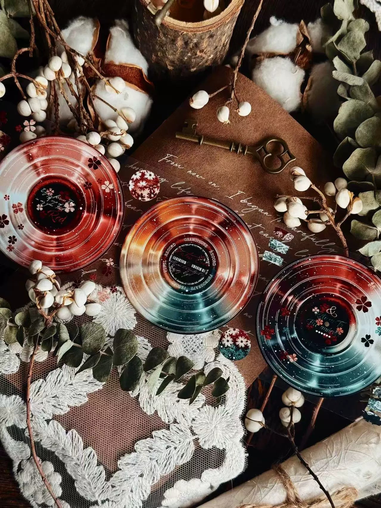 Linlanxi【Record 】 Original Retro Vintage Black Vinyl Record Background Washi/Pet Tape