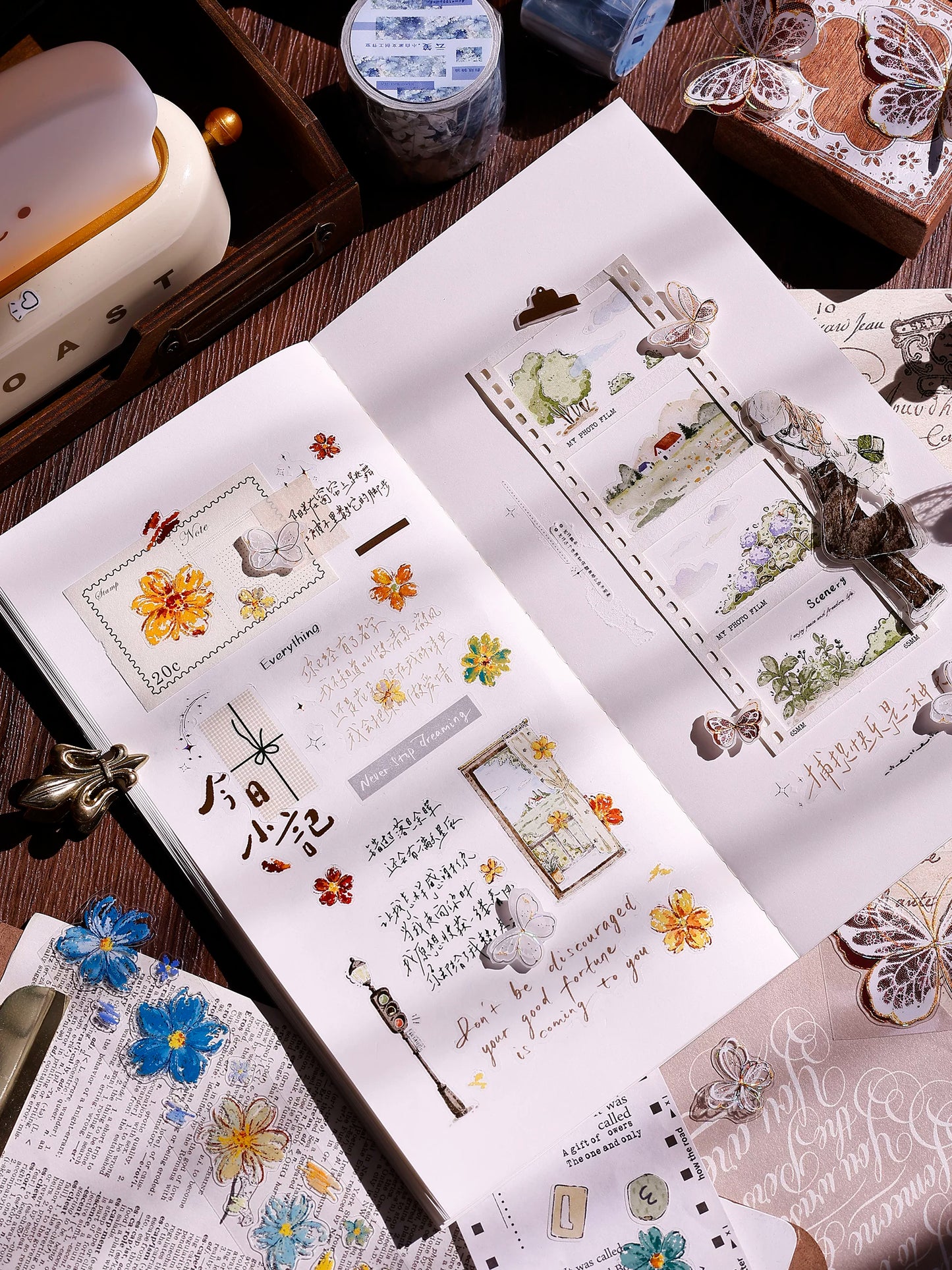 XiaoBaiJia Salt Series【Read Between the Lines】Pre-cut Orginal Design Chinese Text Washi/Pet Tape Light Retro Stickers