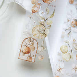 QueBanCha Vol3【Citrus Aurantium】Orginal Design Washi/Pet Tape Light Retro Landscaping Stickers,for Scrapbook Supplies,Scrapbook Tape Stickers,Junk Journal Supplies