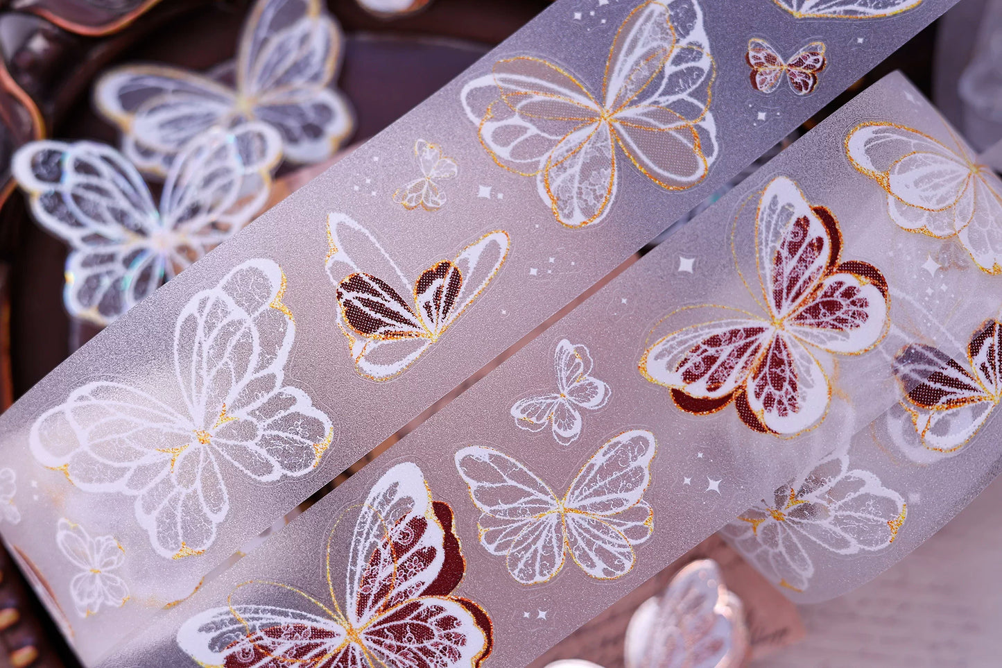 XiaoBaiJia Salt Series【Butterfly Feathers Chasing Light】Orginal Design Kiss-cut Washi/Pet Floral Tape Light Retro Landscaping Stickers