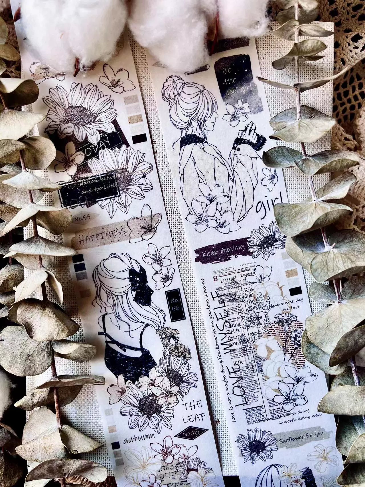 Linlanxi【Girl】Original Design New Product  Washi/Pet Tape Light Retro Character Style Long Loop Full Roll