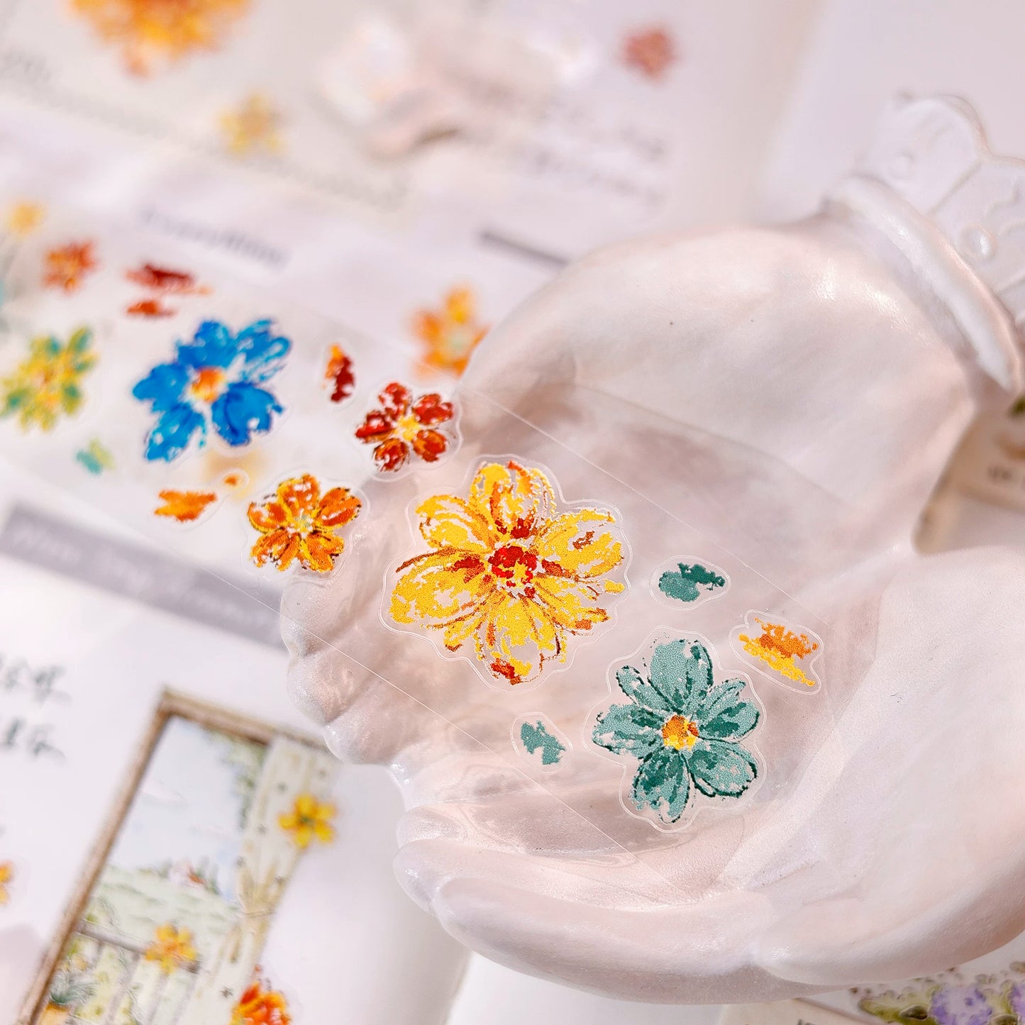 XiaoBaiJia Salt Series【Shallow Salt Flower Town】Pre-cut Orginal Design Flora Washi/Pet Tape Light Retro Stickers